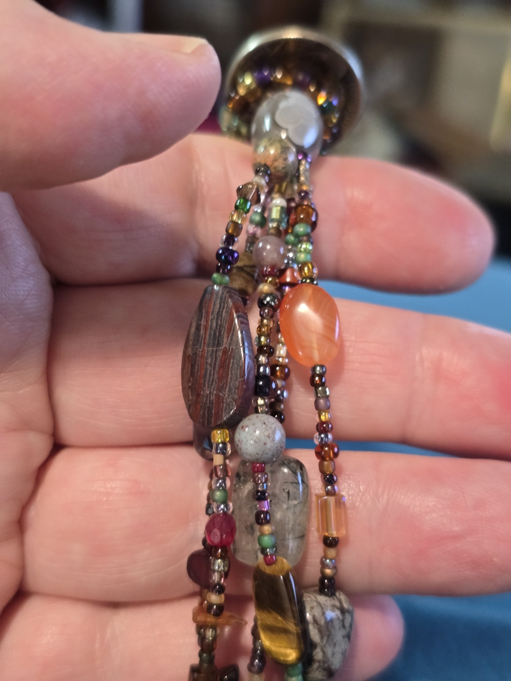 Artisan Multicolor Multi-Gemstone Beaded Wrap Bracelet with Silver Coin Closure - Picture 2 of 7